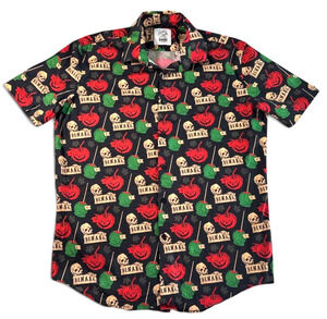 Halloween Shirt Company Beware Skull Pumpkin Candy Apple Button Up Shirt Large